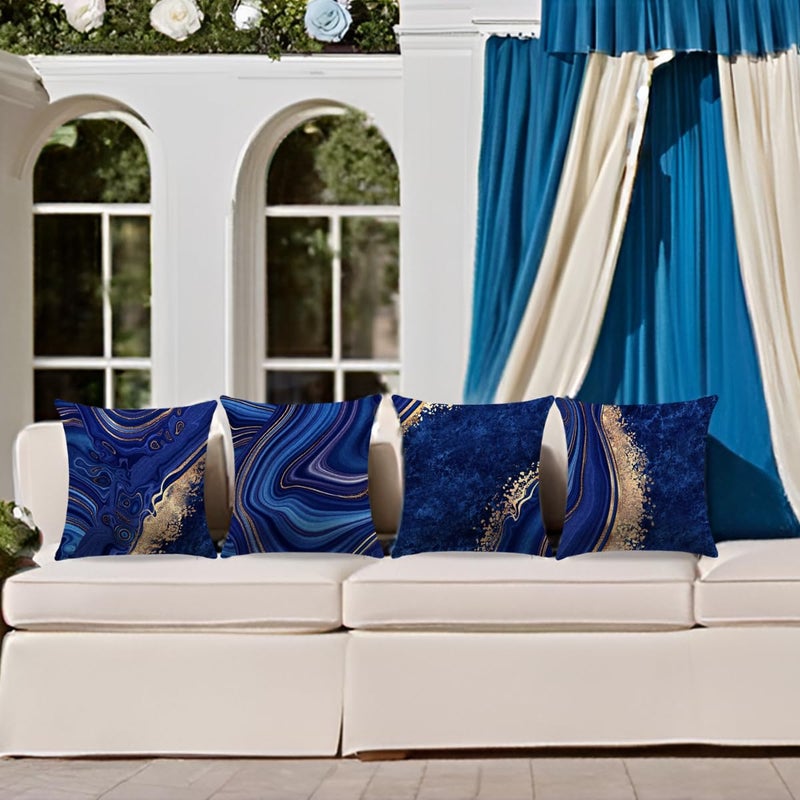 LDJRSY Navy Blue and Gold Throw Pillow Cover Set of 4 Blue Modern Marble Texture Pillow Covers 18x18 inh Soft Decorative Pillow Cases for Home Couch Living Room Bedroom Sofa - Image 3